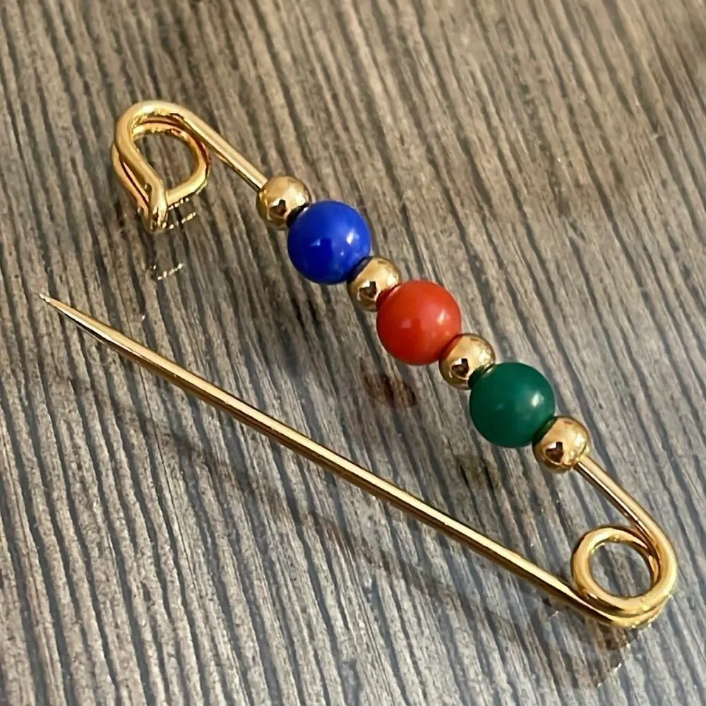 Vintage Avon Classic Beaded Pin Gold-tone Metal Safety Pin - Brooch